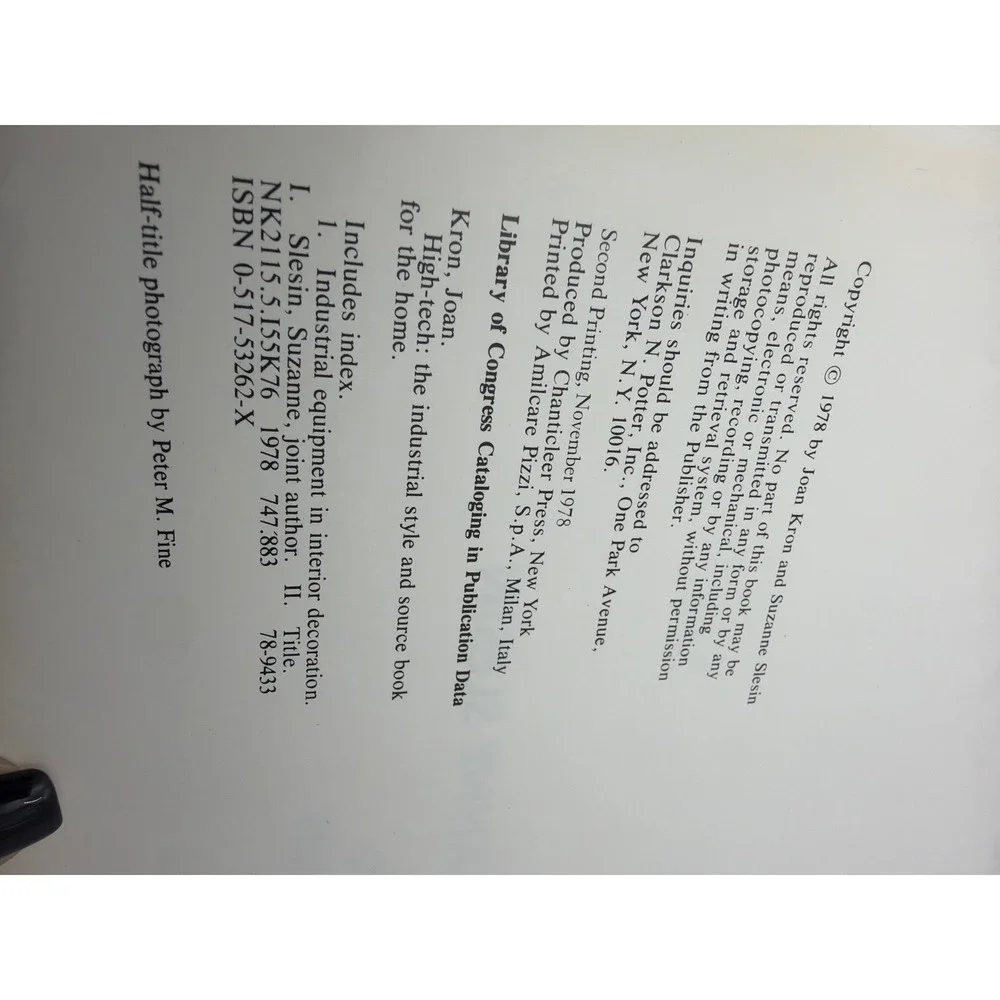 High-Tech The Industrial Style and Source Book 1978 Kron Slesin Hardcover Book